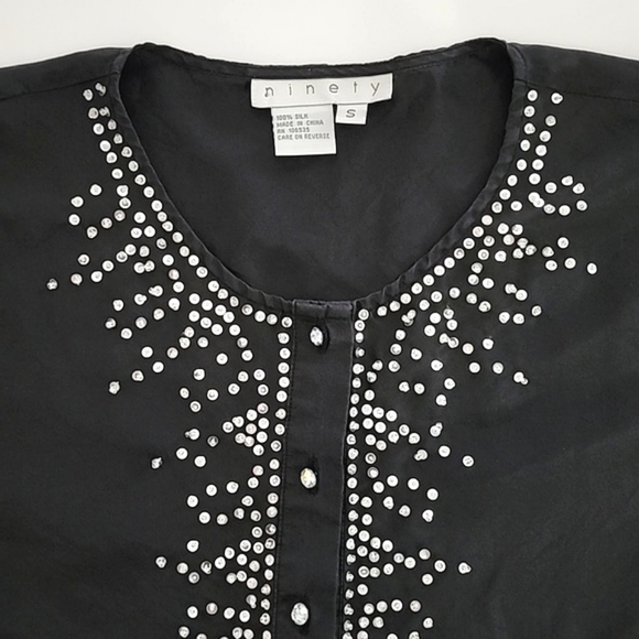 Ninety Sequined 100% Silk Black Tunic Round Neckline  Long Sleeves Size Small - Picture 4 of 8